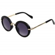 OWL ® 045 C6 Round Eyewear Sunglasses Women's Men's Metal Round Circle Black Frame Smoke Lens One Pair