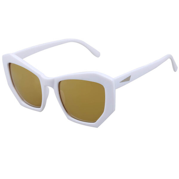 OWL ® 059 C2 Cat Pentagon Eyewear Sunglasses Women's Men's Plastic White Frame Gold Lens One Pair