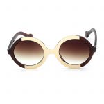 OWL ® 051 C1 Round Eyewear Sunglasses Women's Men's Plastic Round Circle Brown Frame Brown Lens One Pair