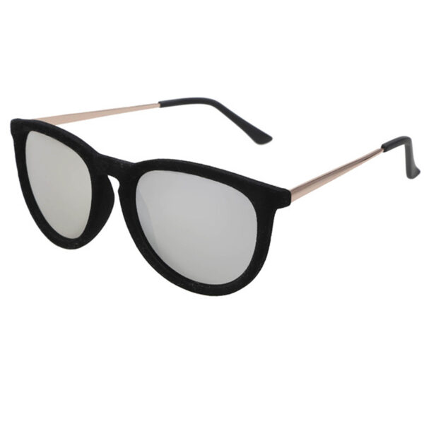 OWL ® 053 C1 Round Eyewear Sunglasses Women's Men's Plastic Round Circle Velvet Black Frame Silver MirrorLens One Pair