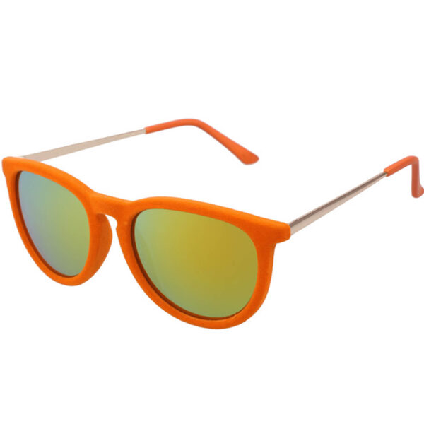 OWL ® 053 C5 Round Eyewear Sunglasses Women's Men's Plastic Round Circle Velvet Orange Frame Orange Mirror Lens One Pair