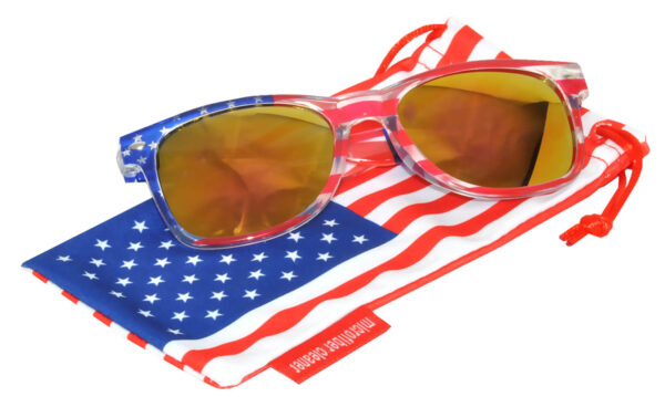 OWL ® Eyewear Retro Sunglasses American Clear Flag Frame Yellow Mirror Lens (One Pair)