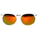 OWL ® Eyewear Half Frame Sunglasses White Silver Metal Frame Mirror Red Lens One Dozen