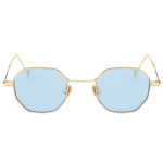 Octagon shape sunglasses, gold frame, blue lens
