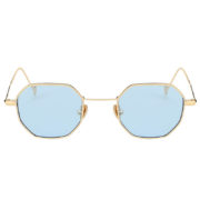 Octagon shape sunglasses, gold frame, blue lens