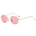 Octagon shape sunglasses, gold frame, pink lens