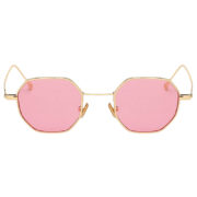 Octagon shape sunglasses, gold frame, pink lens