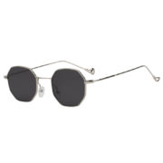 Octagon shape sunglasses, silver frame, smoke lens