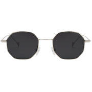 Octagon shape sunglasses, silver frame, smoke lens