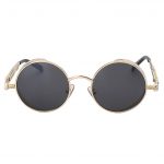 060 Steampunk C1 Gothic Sunglasses Metal Round Circle Gold Frame Black Lens One Pair