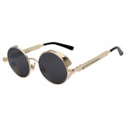 060 Steampunk C1 Gothic Sunglasses Metal Round Circle Gold Frame Black Lens One Pair