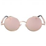 060 Steampunk C3 Gothic Sunglasses Metal Round Circle Gold Frame Pink Mirror Lens One Pair