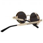 060 Steampunk C1 Gothic Sunglasses Metal Round Circle Gold Frame Black Lens One Pair