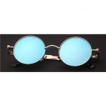 060 Steampunk C2 Gothic Sunglasses Metal Round Circle Gold Frame Blue Ice Mirror Lens One Pair