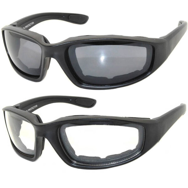 Motorcycle glasses 2 pairs clear lens, smoke lens