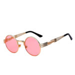 round steampunk sunglasses gold metal frame pink lens