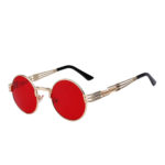 round steampunk sunglasses gold metal frame red lens