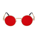 round steampunk sunglasses gold metal frame red lens