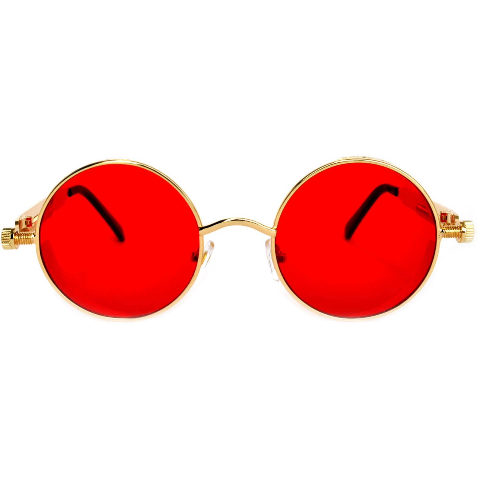 060 C10 Steampunk Gothic Sunglasses Metal Round Circle Gold Frame Red ...