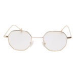 octagon shades sunglasses, gold frame, clear lens