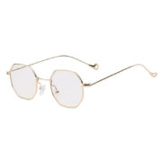 octagon shades sunglasses, gold frame, clear lens