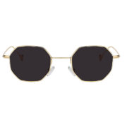 Octagon polygon shape sunglasses, gold frame, smoke lens