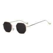 Octagon polygon shape sunglasses, gold frame, smoke lens