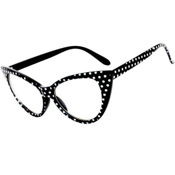 black cat eye glasses polka dots frame clear lens