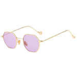 octagon shades hippie sunglasses, gold frame, purple lens