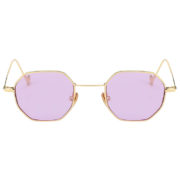 octagon shades hippie sunglasses, gold frame, purple lens