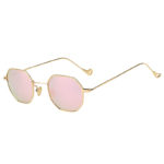 octagon shades sunglasses, gold frame, pink rose mirror lens