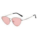 Vintage Small Cat Eye Pink Lens Sunglasses Silver Metal Frame