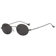 Fashion Vintage Oval Small Black Metal Frame Sunglasses Smoke Lens Shades