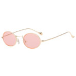 Women Vintage Oval Small Gold Metal Frame Sunglasses Pink Lens Shades