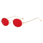 Retro Vintage Oval Small Gold Metal Frame Sunglasses Red Lens Shades