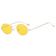 Stylish Vintage Oval Small Gold Metal Frame Sunglasses Yellow Lens Shades