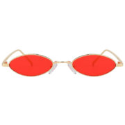 31036 Oval Ultra Thin Small Slim Skinny Narrow Gold Metal Sunglasses Red Lens