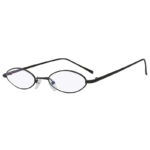 Oval Ultra Thin Small Slim Skinny Narrow Black Metal Glasses Clear Lens