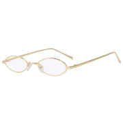 Oval Ultra Thin Small Slim Skinny Narrow Gold Metal Frame Sunglasses Clear Lens