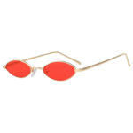 31036 Oval Ultra Thin Small Slim Skinny Narrow Gold Metal Sunglasses Red Lens UV400