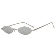 Oval Ultra Thin Small Slim Skinny Narrow Metal Silver Glasses Mirrored Lens