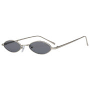 small oval mtal silver frame dark lens sunglasses