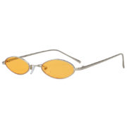 Oval Ultra Thin Small Slim Skinny Narrow Silver Metal Sunglasses Yellow Lens