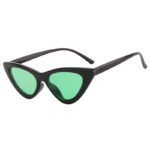Retro Cat Eye Narrow Slim Sunglasses Green Lens Goggles Black Plastic Frame