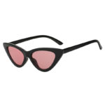 Vintage Cat Eye Narrow Slim Sunglasses Pink Lens Goggles Black Plastic Frame