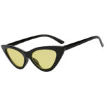 Vintage Cat Eye Narrow Slim Sunglasses Yellow Lens Goggles Black Plastic Frame