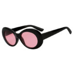 Retro Oval Goggles Thick Plastic Black Frame Round Lens Sunglasses Pink