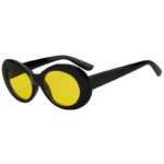 Retro Oval Goggles Thick Plastic Black Frame Round Lens Sunglasses Yellow
