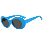 Retro Oval Goggles Thick Plastic Blue Frame Round Lens Sunglasses Smoke