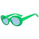 Retro Oval Goggles Thick Plastic Green Frame Round Lens Sunglasses Blue